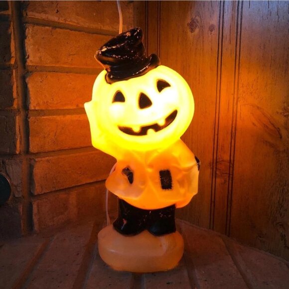 1969 Empire Halloween Blow Mold Jack O Lantern Pumpkin Scarecrow 14" + Light Up - Picture 2 of 15